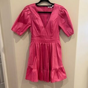 Karlie Taffeta Dress – Medium – Puff Sleeve V-Neck – Excellent Condition